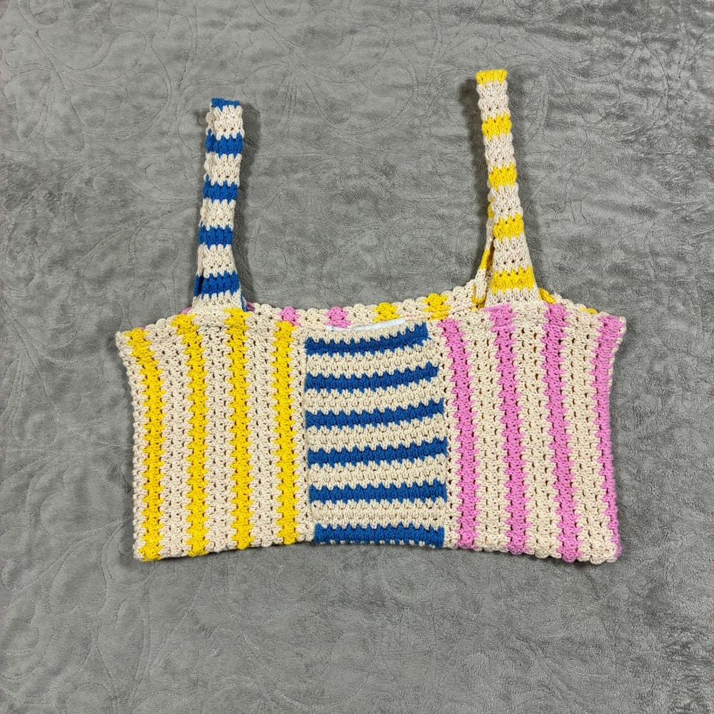 Zara Crochet Patchwork Knit Crop Top Size Small Boho Festival Whimsical